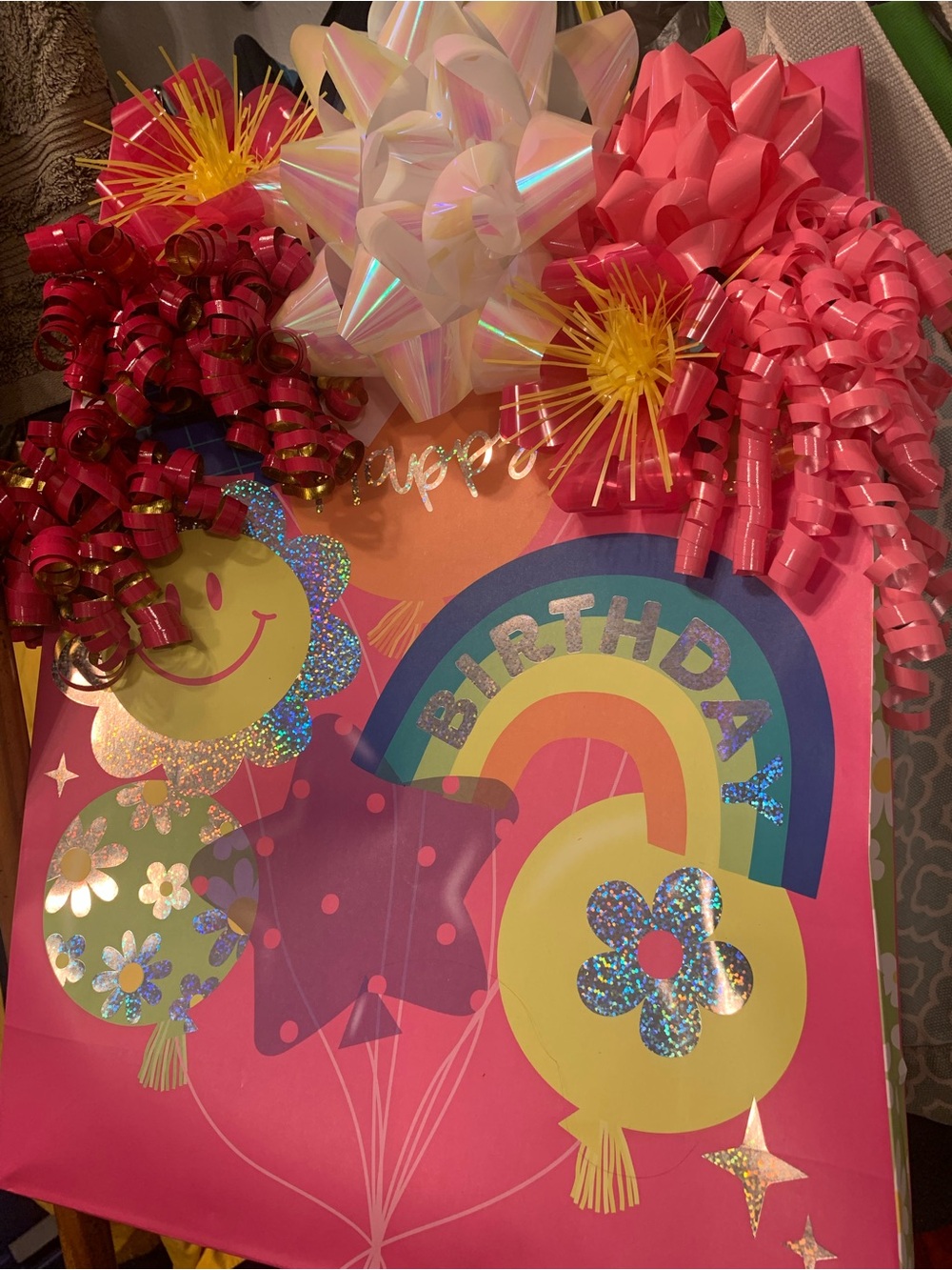 Birthday Gift Bag with Pink Rainbow & Balloon Design